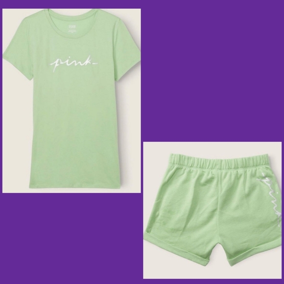 Victorias Secret VS PINK OUTFIT bf shorts and tee jade green